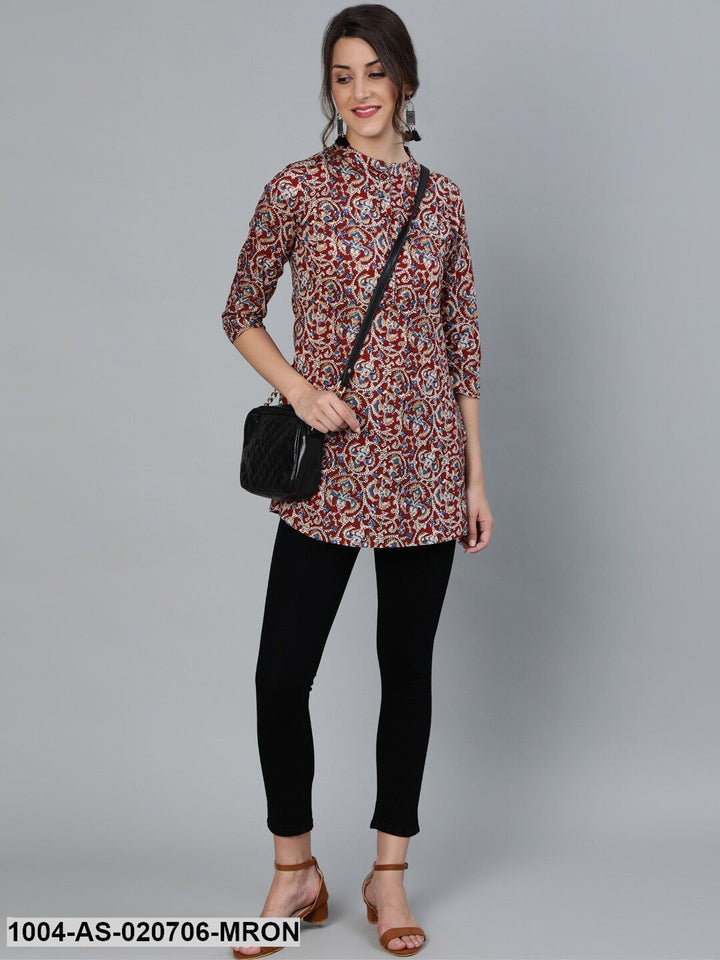 Maroon &amp; Cream-Coloured Printed Tunic