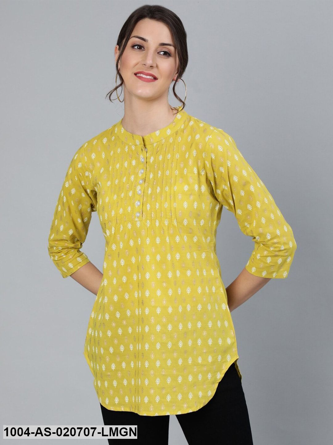 Lime Green & White Printed Tunic