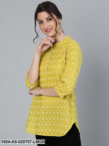 Lime Green & White Printed Tunic