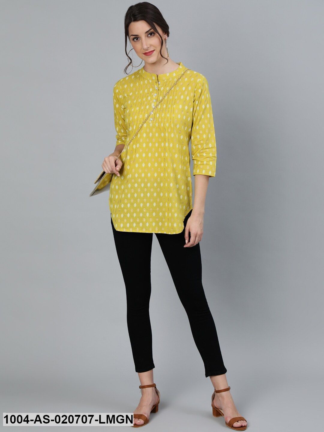 Lime Green & White Printed Tunic