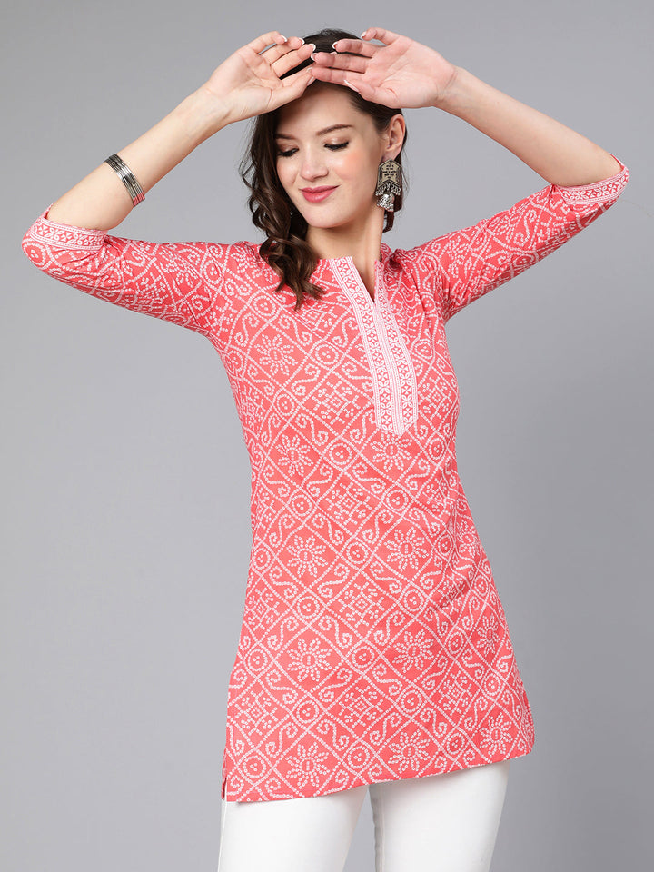 Pink Bandhani Printed Straight Tunic