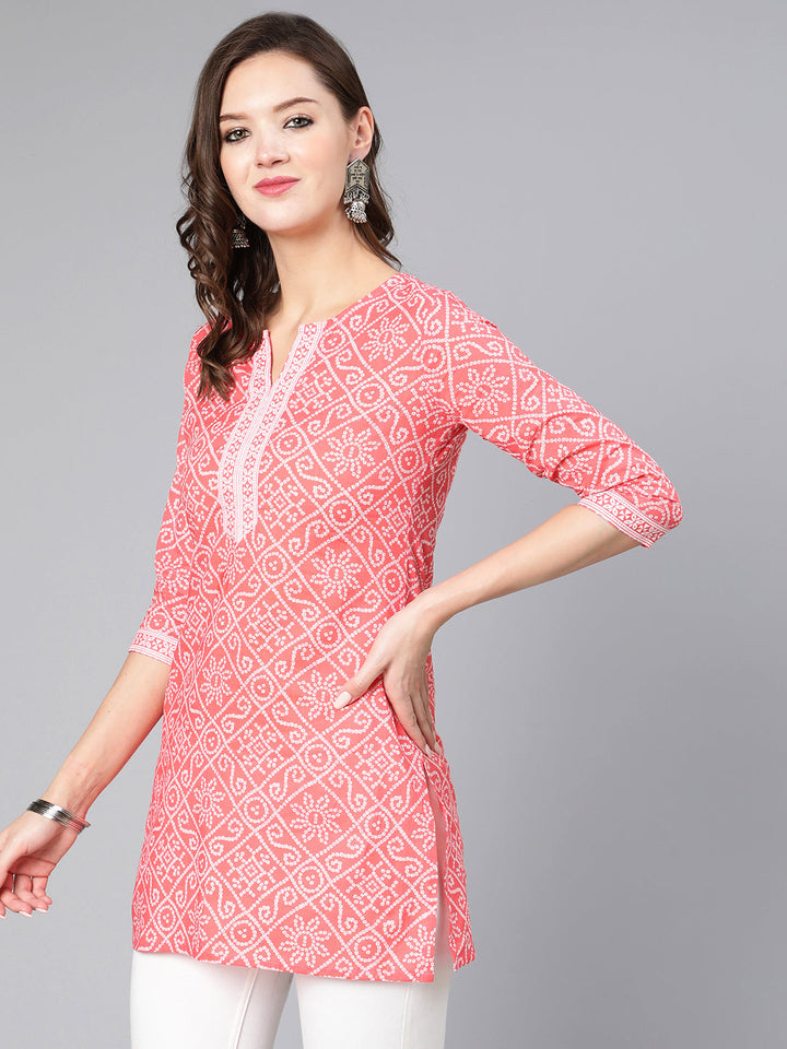 Pink Bandhani Printed Straight Tunic