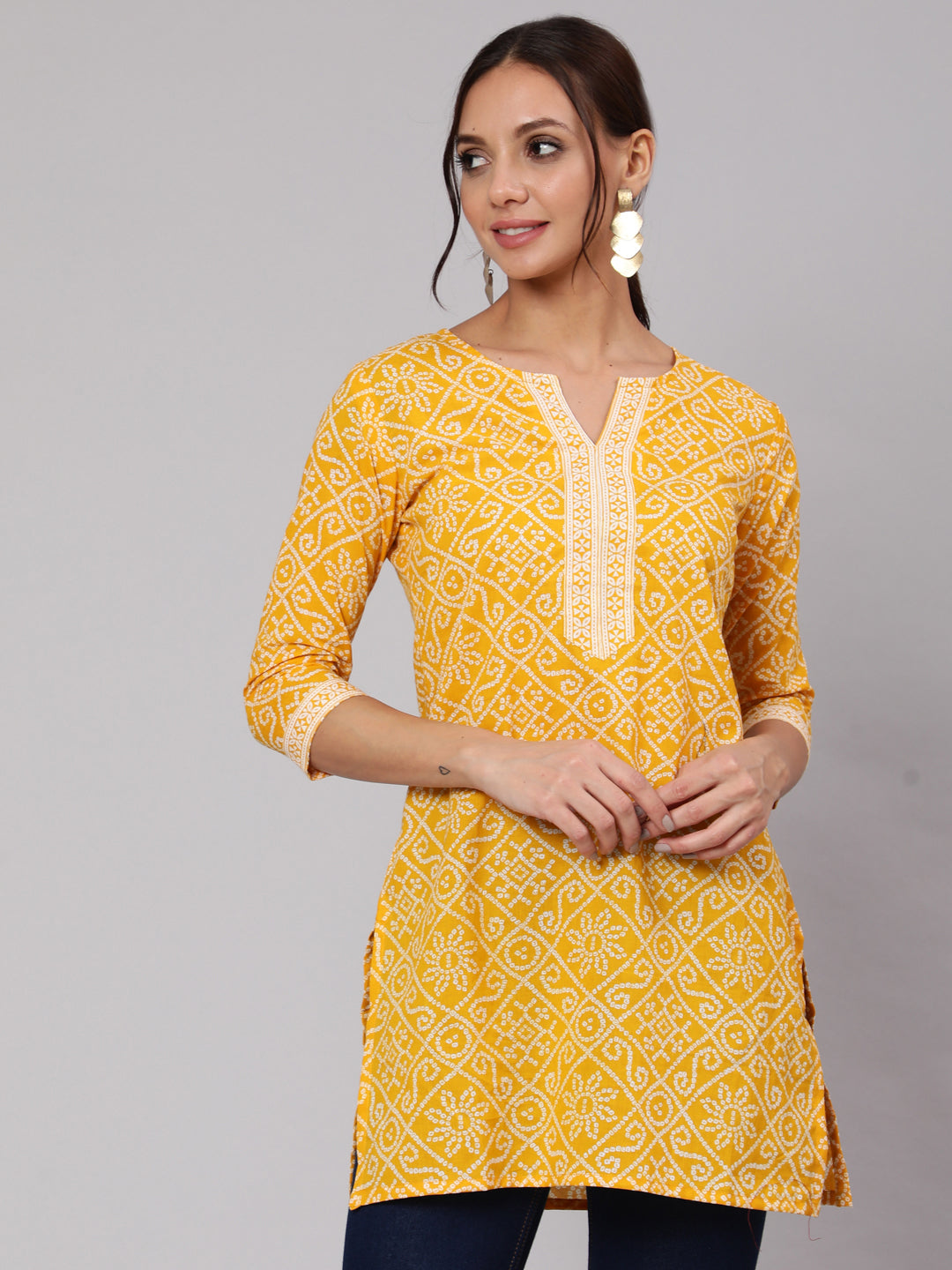 Yellow Bandhani Printe Straight Tunic