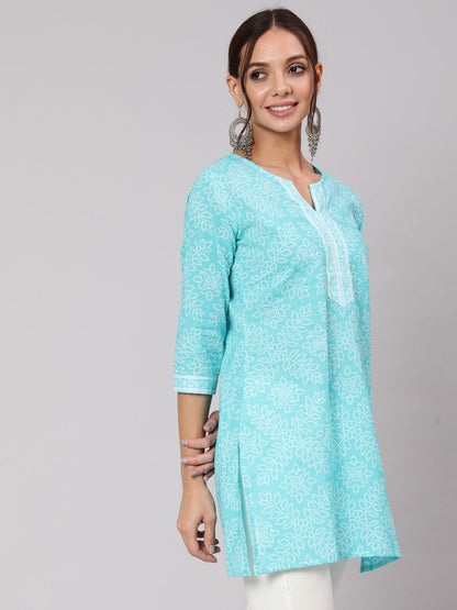 Aqua Blue Bandhani Printed Straight Tunic