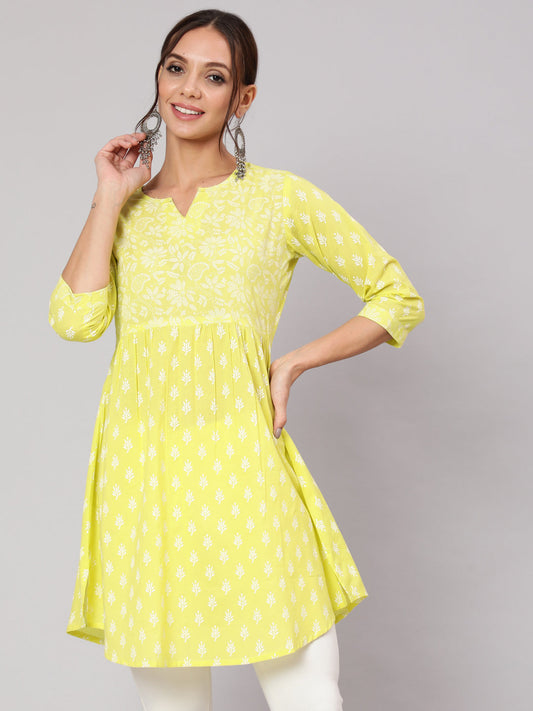 Green Printed A-Line Tunic With Three Quarter Sleeves