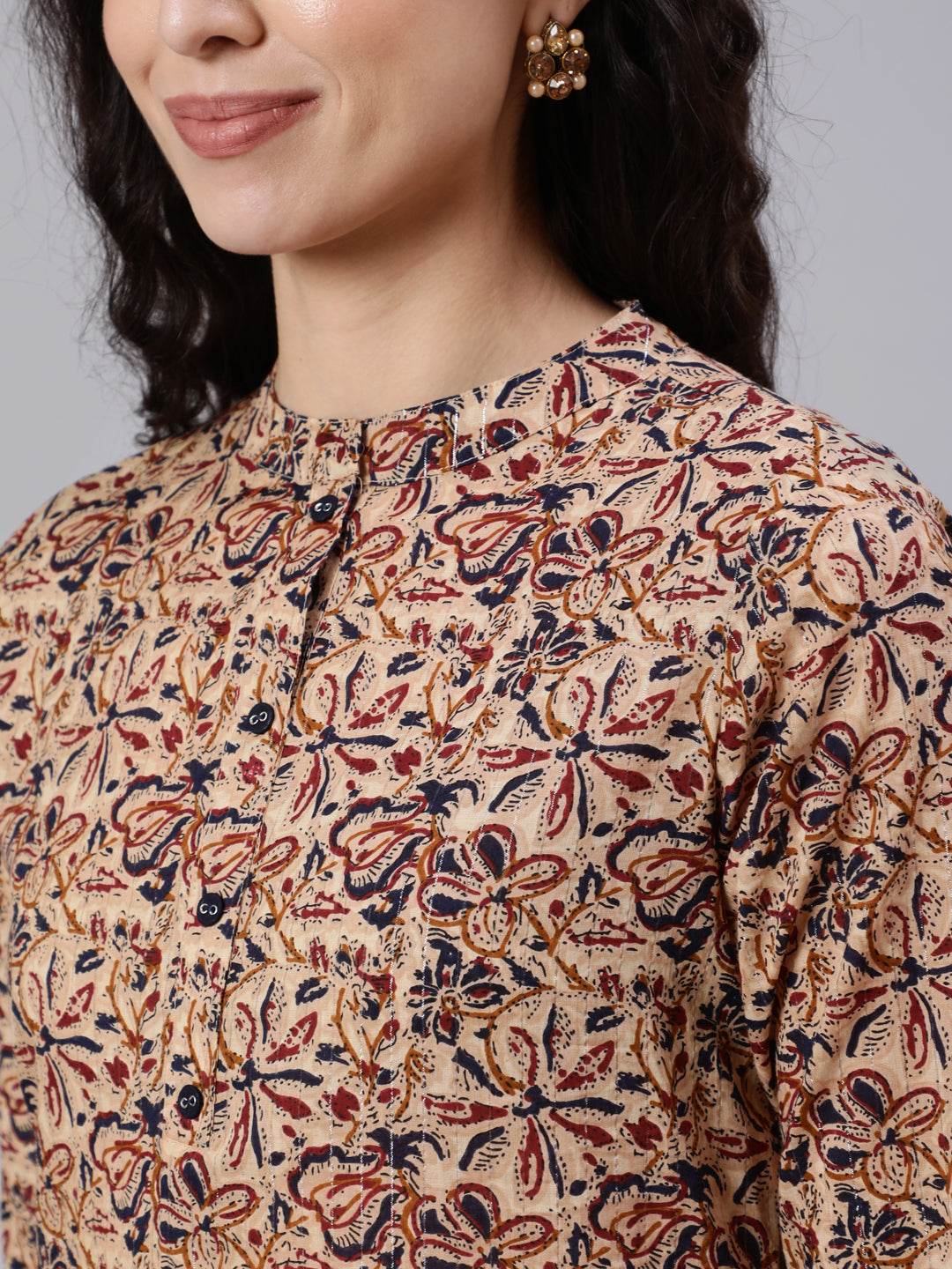 Multi Color Printed Straight Tunic With Three Quarter Sleeves