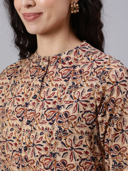 Multi Color Printed Straight Tunic With Three Quarter Sleeves