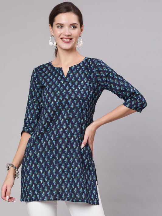 Navy Blue Ethnic Printed Straight Tunic