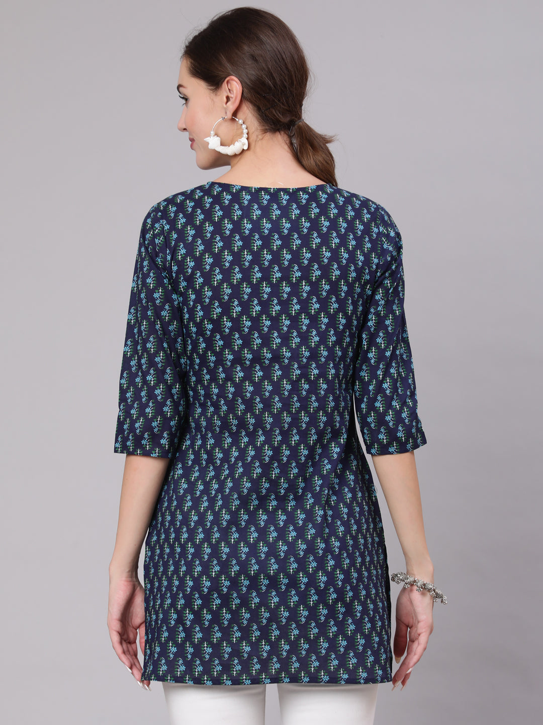 Navy Blue Ethnic Printed Straight Tunic