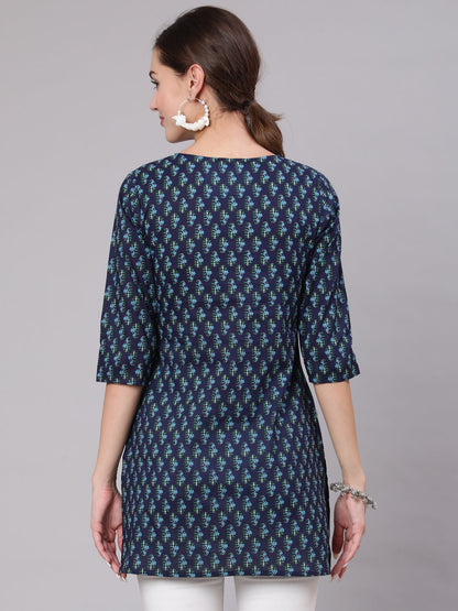 Navy Blue Ethnic Printed Straight Tunic