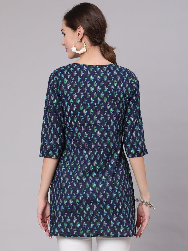 Navy Blue Ethnic Printed Straight Tunic