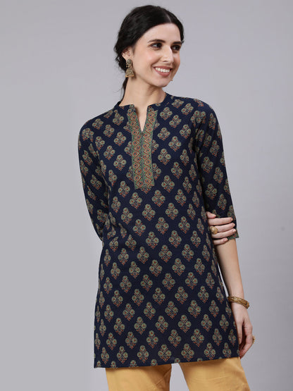 Navy Blue Ethnic Printed Straight Tunic