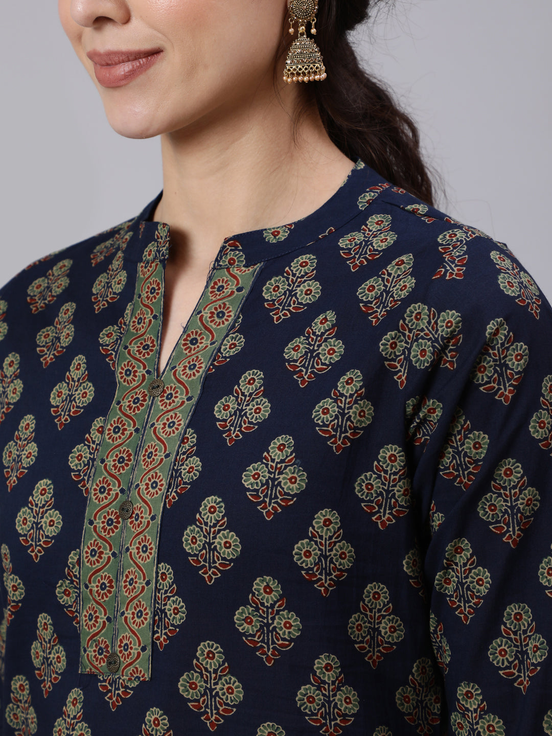 Navy Blue Ethnic Printed Straight Tunic