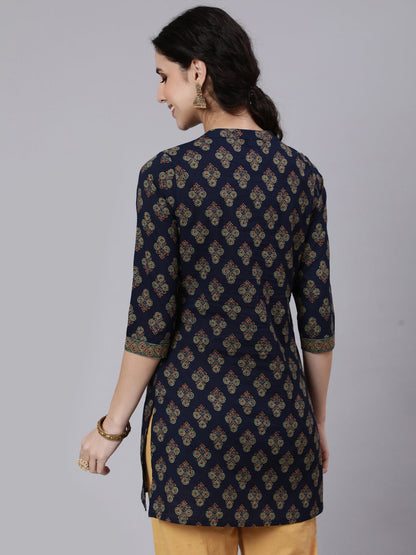 Navy Blue Ethnic Printed Straight Tunic