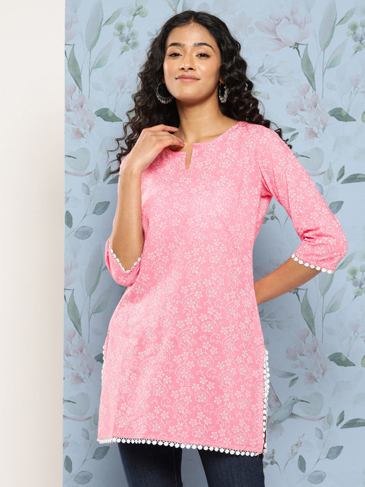 Pink Straight Tunic With Three Quarter Sleeves