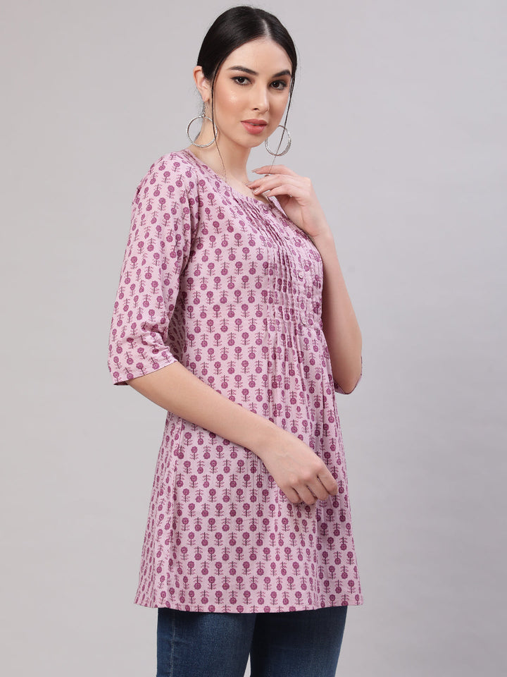 Women Mauve Straight Tunic With Three Quarter Sleeves