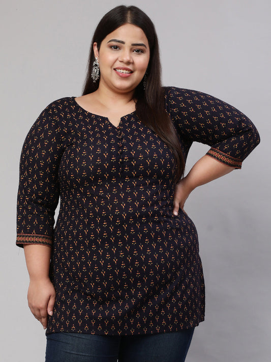 Plus Size Navy Blue Ethnic Tunic