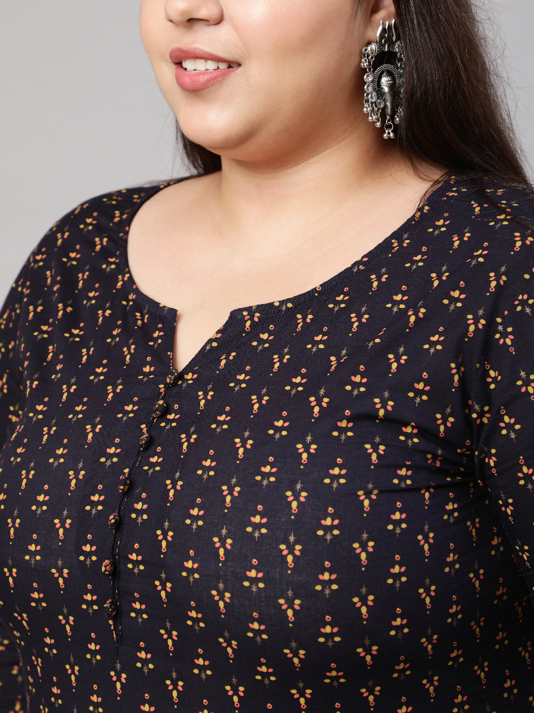 Plus Size Navy Blue Ethnic Tunic