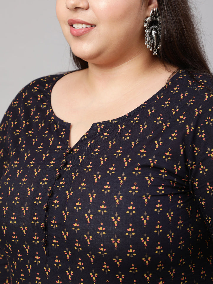 Plus Size Navy Blue Ethnic Tunic