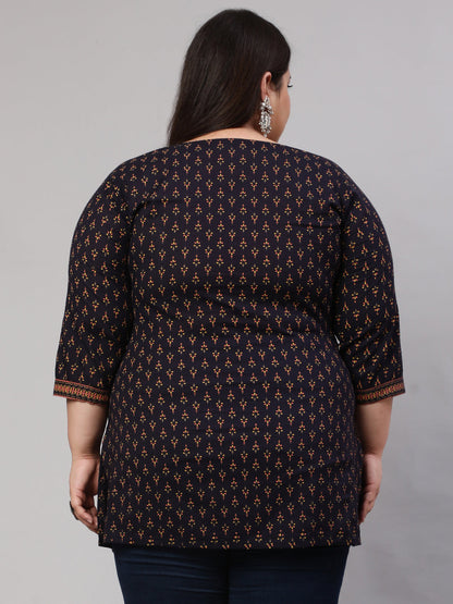 Plus Size Navy Blue Ethnic Tunic
