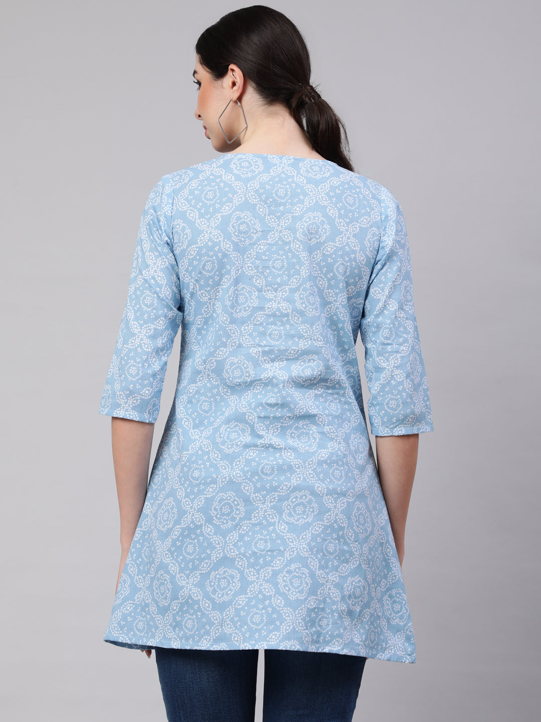 Blue Straight Tunic With Three Quarter Sleeves