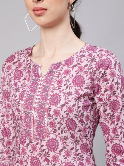 Pink Straight Tunic With Three Quarter Sleeves