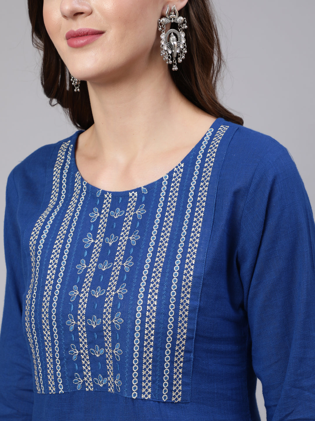Blue Embroidered Straight Tunic