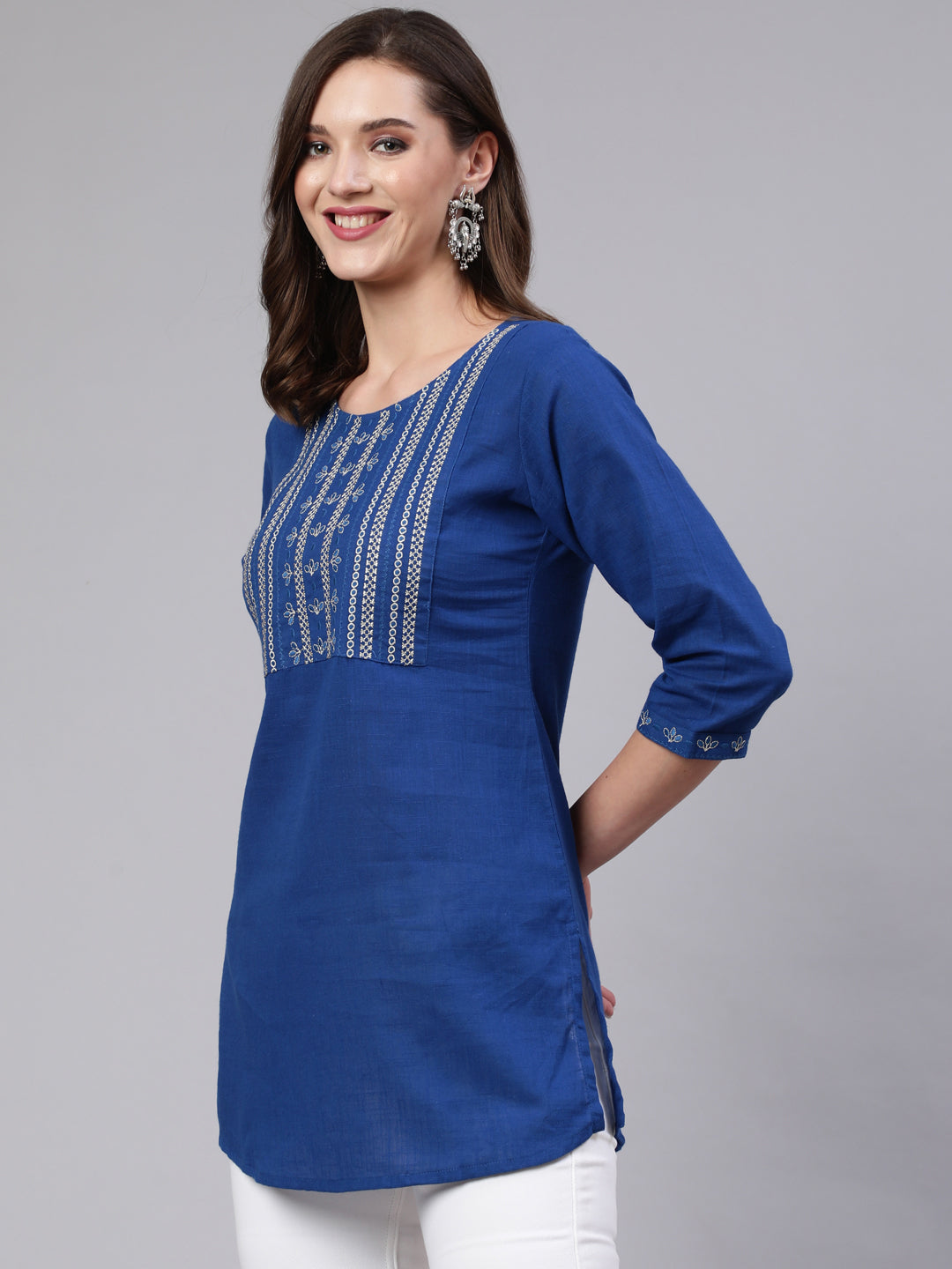 Blue Embroidered Straight Tunic