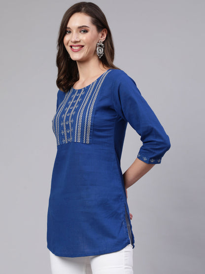 Blue Embroidered Straight Tunic