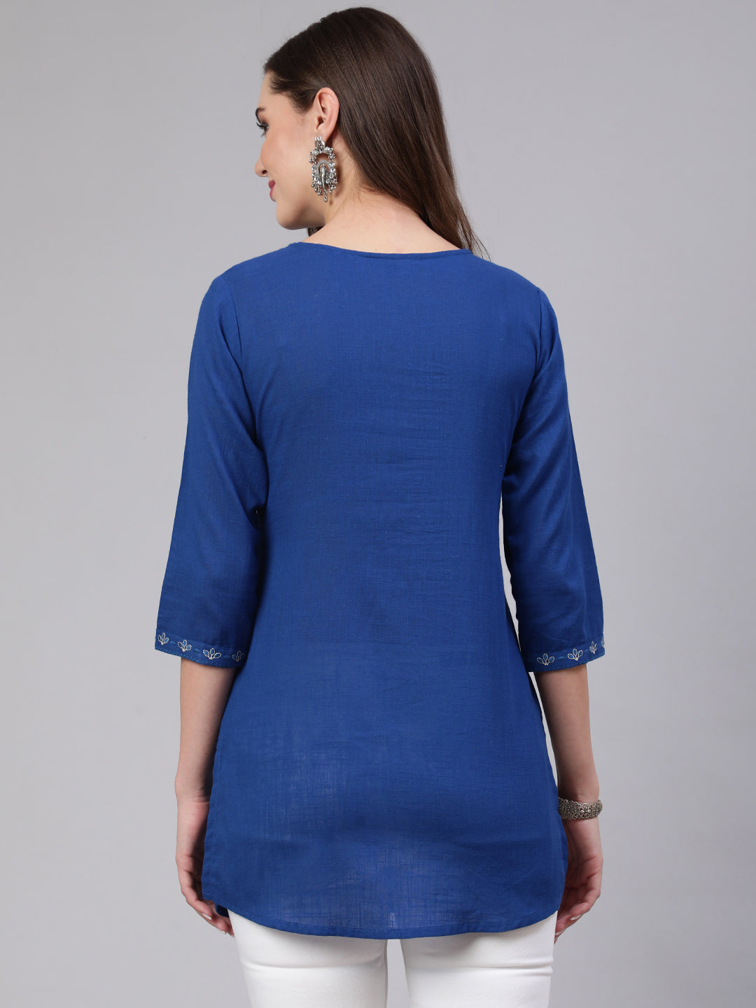 Blue Embroidered Straight Tunic