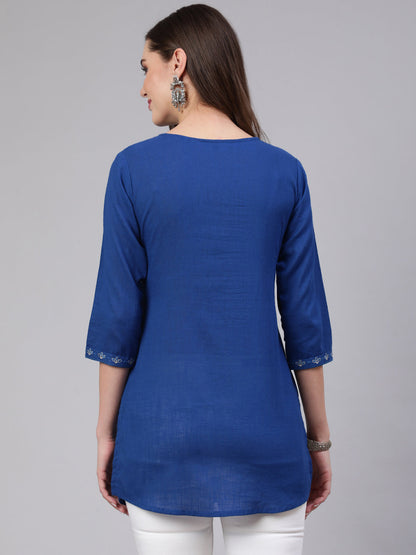 Blue Embroidered Straight Tunic