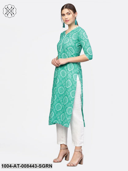 Sea Green Printed Half Sleeve Cotton Straight Kurta