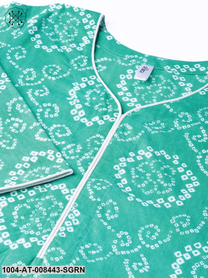 Sea Green Printed Half Sleeve Cotton Straight Kurta