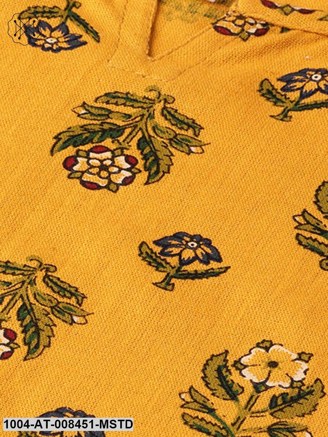Yellow Printed Cotton Half Sleeve Straight Kurta