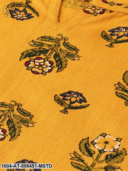 Yellow Printed Cotton Half Sleeve Straight Kurta