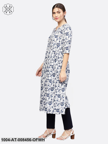 White & Blue Printed Half Sleeve Anarkali Kurta