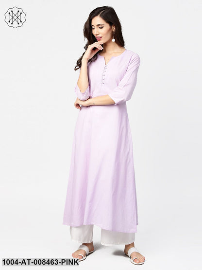 Baby Pink 3/4Th Sleeve Cotton Straight Kurta