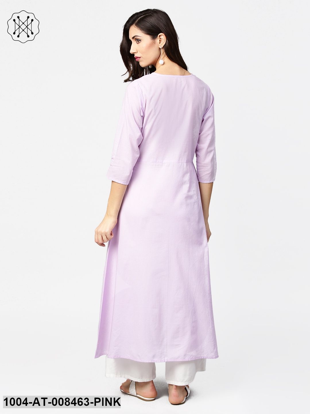 Baby Pink 3/4Th Sleeve Cotton Straight Kurta