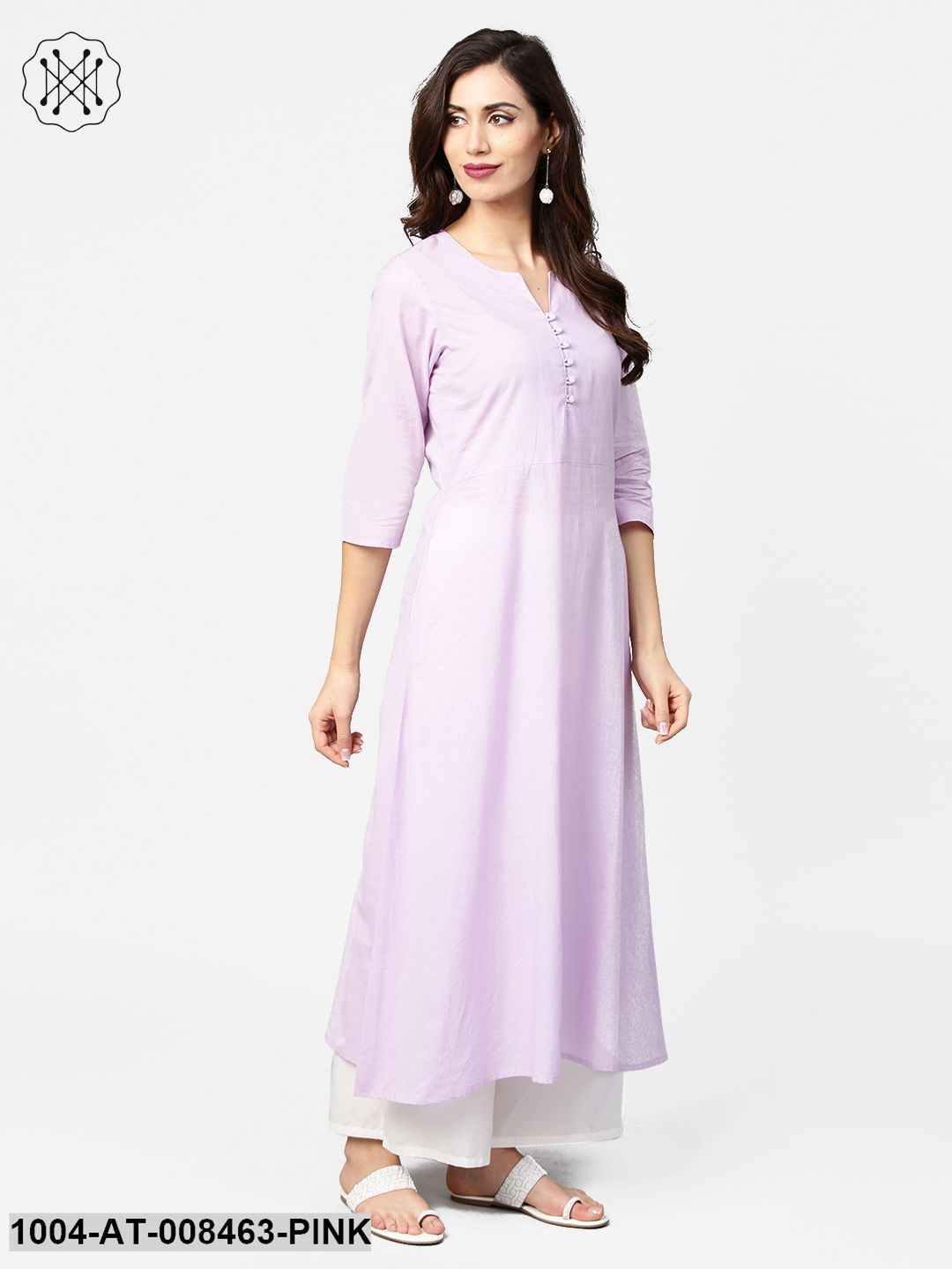Baby Pink 3/4Th Sleeve Cotton Straight Kurta
