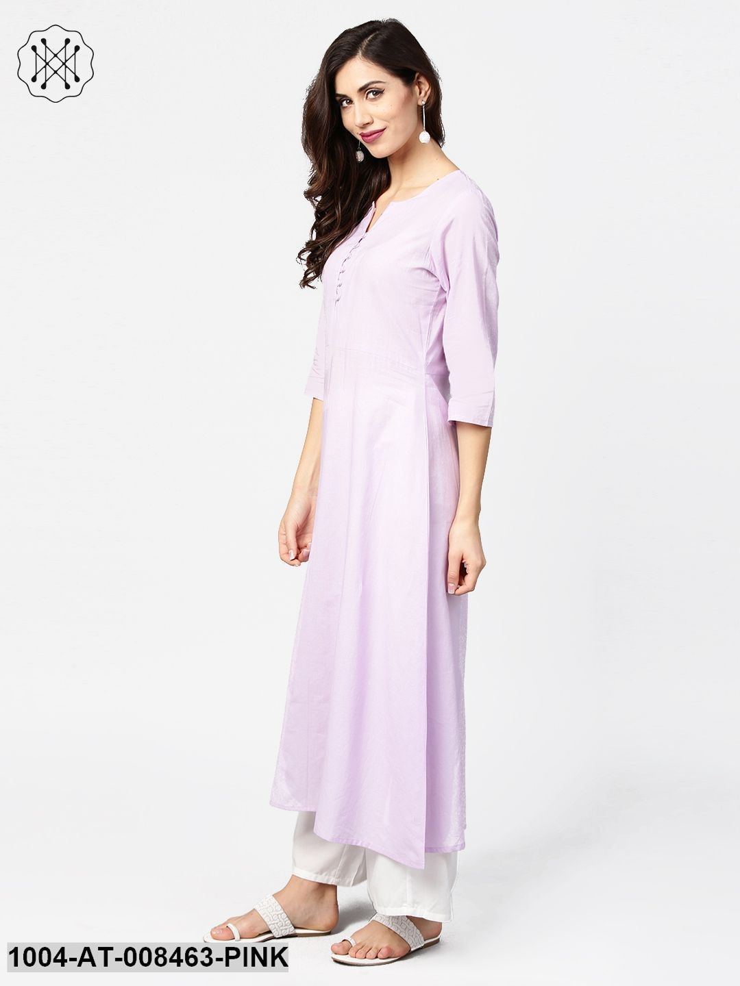 Baby Pink 3/4Th Sleeve Cotton Straight Kurta