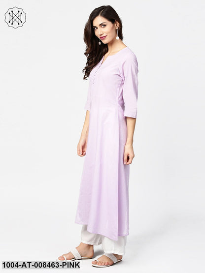 Baby Pink 3/4Th Sleeve Cotton Straight Kurta