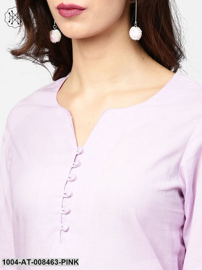Baby Pink 3/4Th Sleeve Cotton Straight Kurta