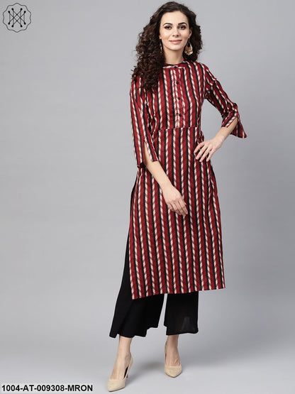 Multi Colored Straight Kurta With Mandarin Collar & 3/4 Sleeves