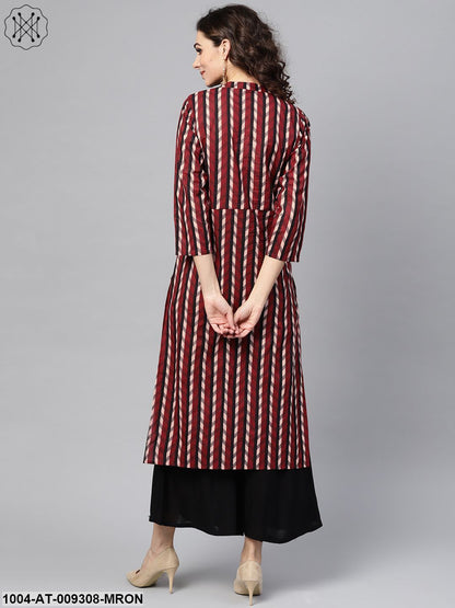 Multi Colored Straight Kurta With Mandarin Collar & 3/4 Sleeves