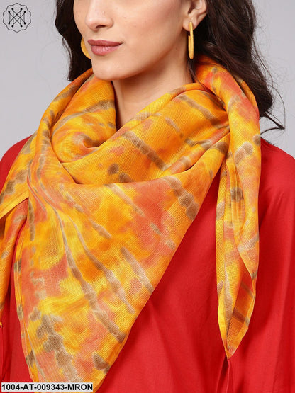 Solid Maroon Kurta With Flared Sleeves & Tie Dye Stole