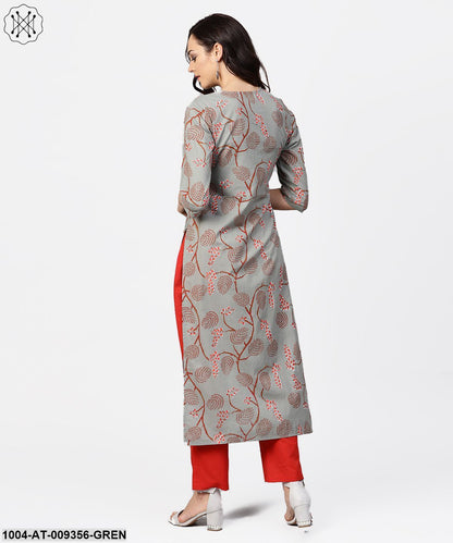 Green 3/4Th Sleeve Cotton Kurta
