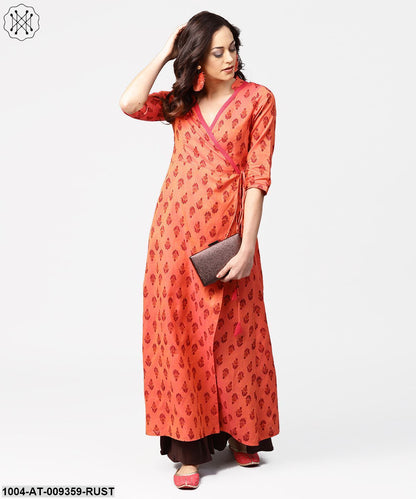 Gurea Printed 3/4Th Sleeve Cotton Angrakha Style Kurta