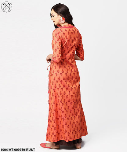 Gurea Printed 3/4Th Sleeve Cotton Angrakha Style Kurta