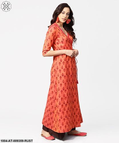 Gurea Printed 3/4Th Sleeve Cotton Angrakha Style Kurta