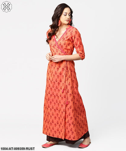 Gurea Printed 3/4Th Sleeve Cotton Angrakha Style Kurta